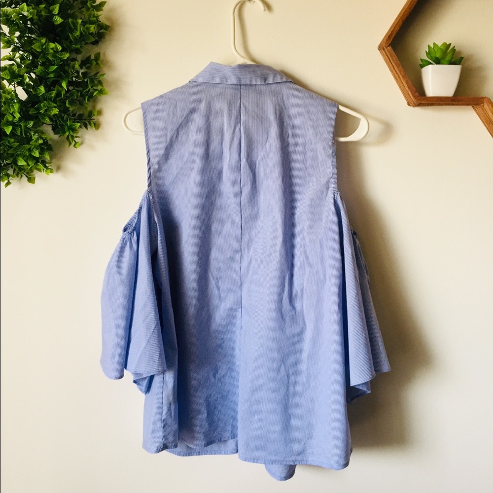 Worthington Blue Striped Cold Shoulder Top - Picture 5 of 7